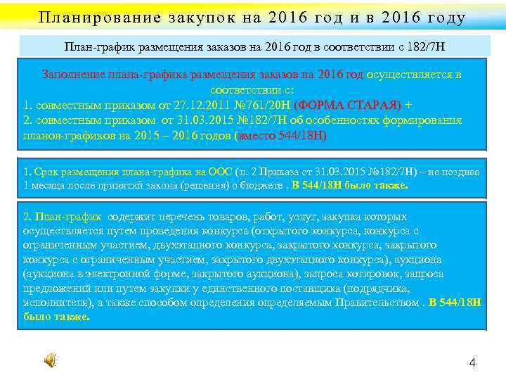 Планирование закупок на 2016 год и в 2016 году План график размещения заказов на