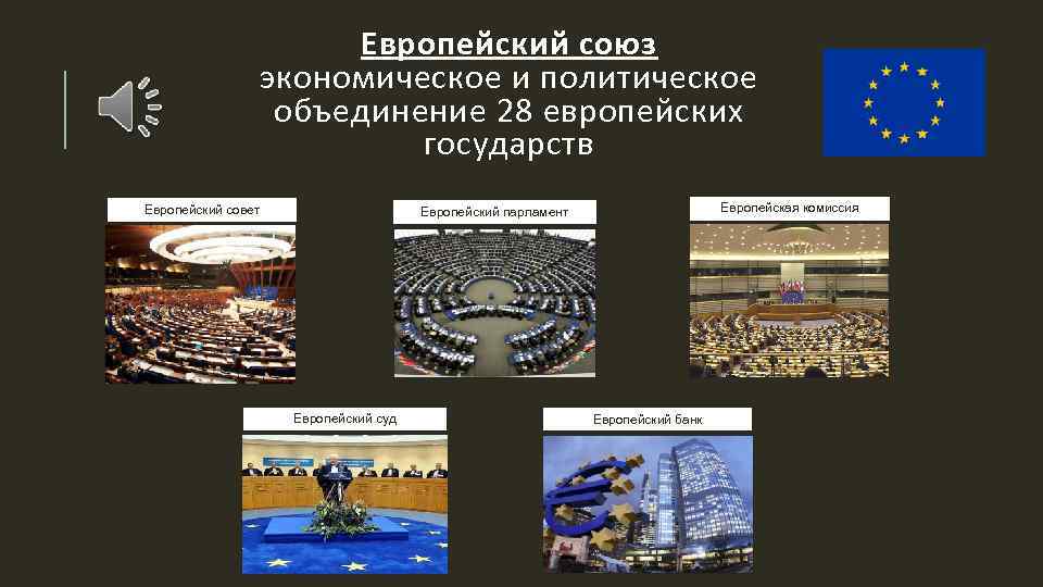 Европейский союз экономическое и политическое объединение 28 европейских государств Европейский совет Европейская комиссия Европейский