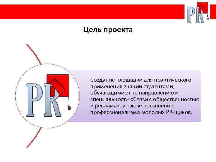 Цель проекта Создание площадки для практического применения знаний студентами, обучающимися по направлению и специальности