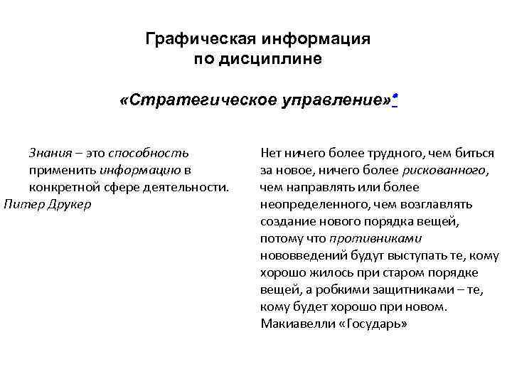 Графическая информация по дисциплине «Стратегическое управление» Знания – это способность применить информацию в конкретной