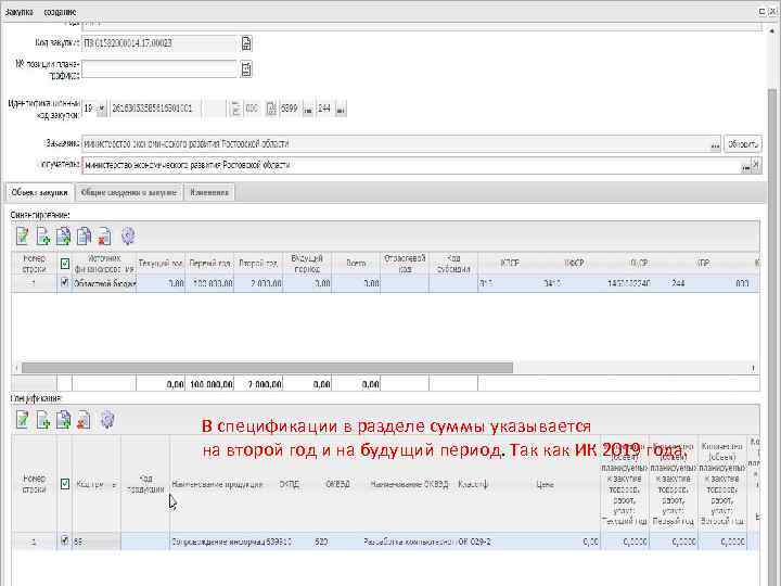 В спецификации в разделе суммы указывается на второй год и на будущий период. Так