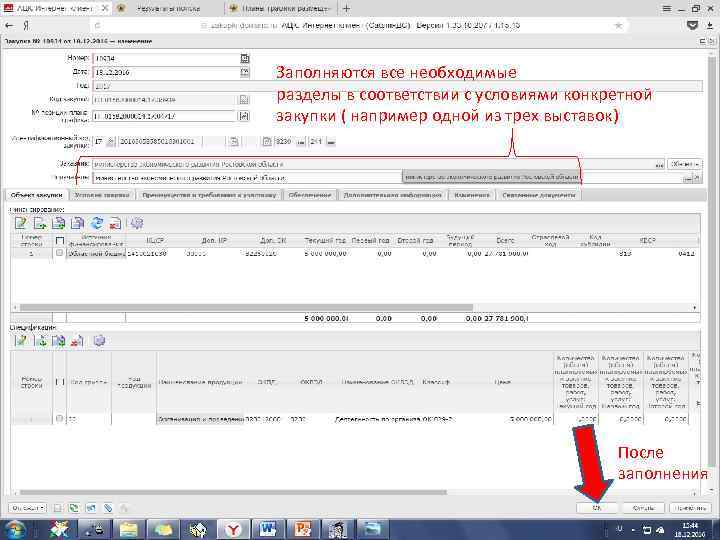 Заполняются все необходимые разделы в соответствии с условиями конкретной закупки ( например одной из