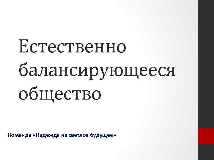 Естественно балансирующееся общество Команда «Надежда на светлое будущее» 