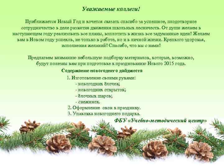 Уважаемые коллеги! Приближается Новый Год и хочется сказать спасибо за успешное, плодотворное сотрудничество в