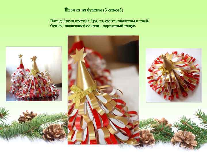 Ёлочка из бумаги (3 способ) Понадобится цветная бумага, скотч, ножницы и клей. Основа новогодней