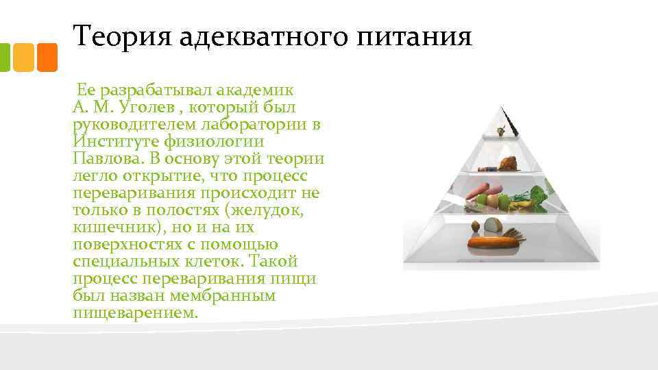 Теория адекватного питания Ее разрабатывал академик А. М. Уголев , который был руководителем лаборатории