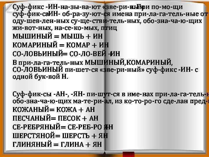 Суф фикс ИН на зы ва ют «зве ри ным » . При по