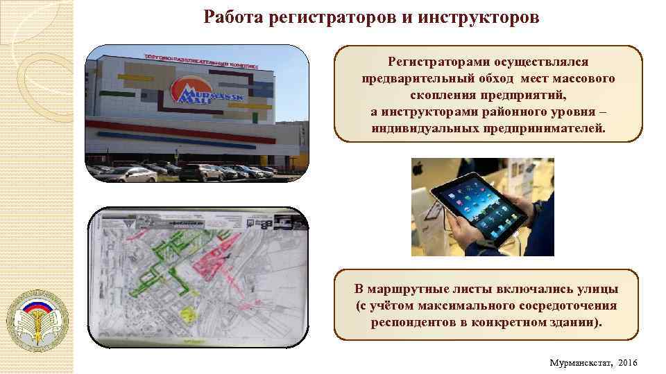 Работа регистраторов и инструкторов Регистраторами осуществлялся предварительный обход мест массового скопления предприятий, а инструкторами