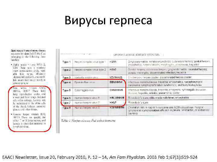 Вирусы герпеса EAACI Newsletter, Issue 20, February 2010, P. 12 – 14, Am Fam