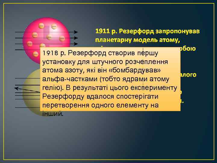 1911 р. Резерфорд запропонував планетарну модель атому, згідно з якою атом являє собою 1918