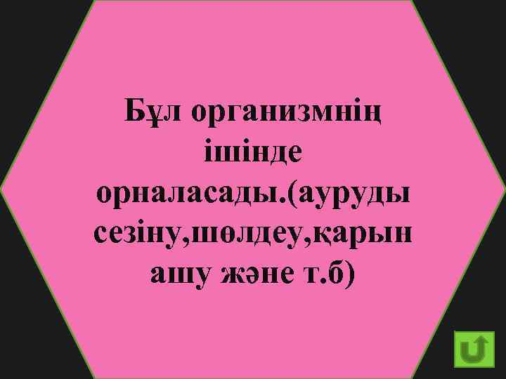 Бұл организмнің ішінде орналасады. (ауруды сезіну, шөлдеу, қарын ашу және т. б) 33 