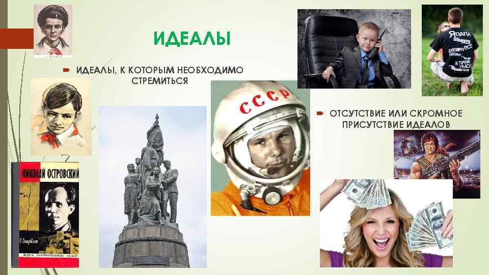 ИДЕАЛЫ ИДЕАЛЫ, К КОТОРЫМ НЕОБХОДИМО СТРЕМИТЬСЯ ОТСУТСТВИЕ ИЛИ СКРОМНОЕ ПРИСУТСТВИЕ ИДЕАЛОВ 