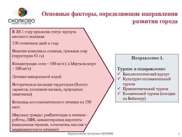 Основные факторы, определяющие направления развития города В 2011 году присвоен статус курорта местного значения