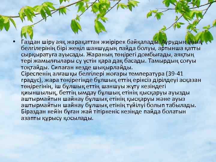  • Газдан шіру аяқ жарақаттан жиірірек байқалады. Аурудың анық белгілерінің бірі жеңіл шаншудың