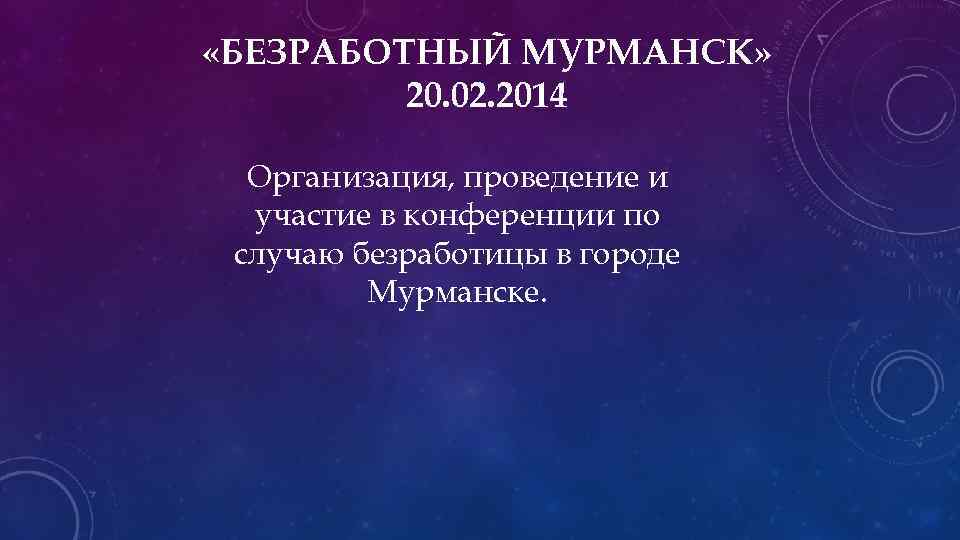  «БЕЗРАБОТНЫЙ МУРМАНСК» 20. 02. 2014 Организация, проведение и участие в конференции по случаю