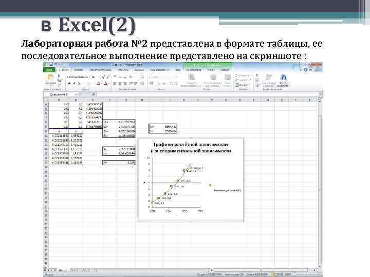 в Excel(2) Лабораторная работа № 2 представлена в формате таблицы, ее последовательное выполнение представлено