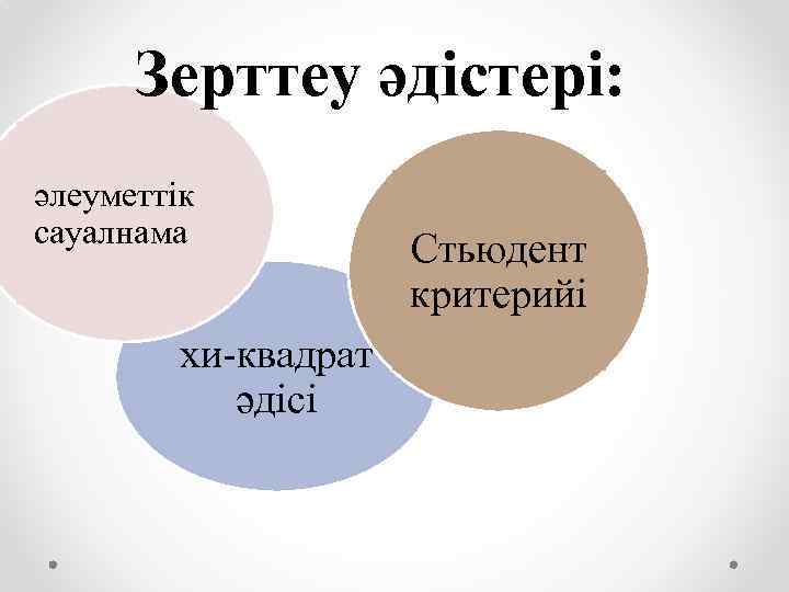 Зерттеу әдістері: әлеуметтік сауалнама хи-квадрат әдісі Стьюдент критерийі 