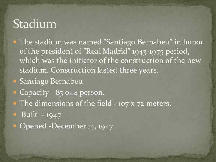 Stadium The stadium was named 