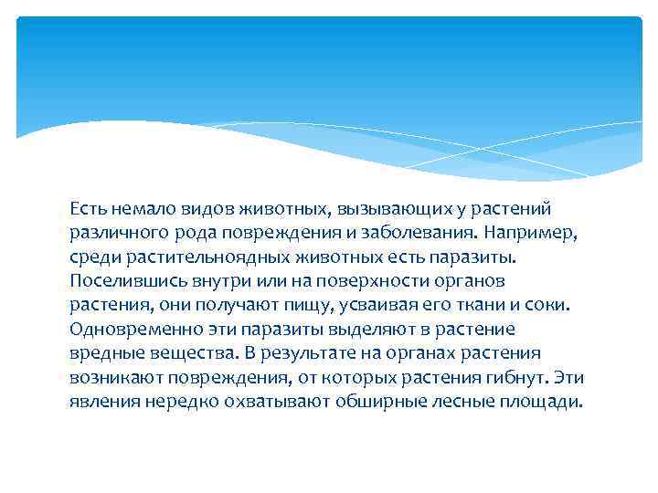 Есть немало видов животных, вызывающих у растений различного рода повреждения и заболевания. Например, среди