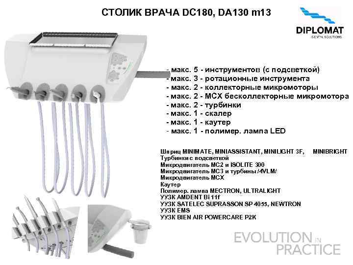 СТОЛИК ВРАЧА DC 180, DA 130 m 13 - макс. 5 - инструментов (с