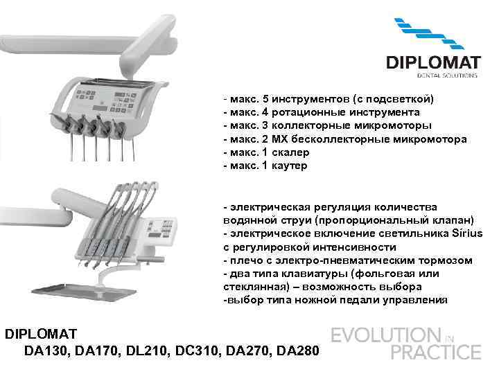 - макс. 5 инструментов (с подсветкой) - макс. 4 ротационные инструмента - макс. 3