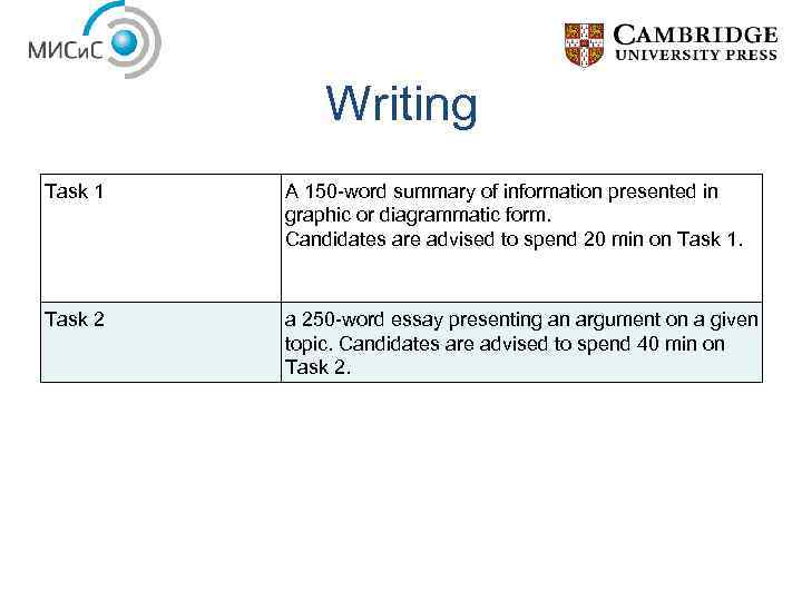 Writing Task 1 A 150 -word summary of information presented in graphic or diagrammatic