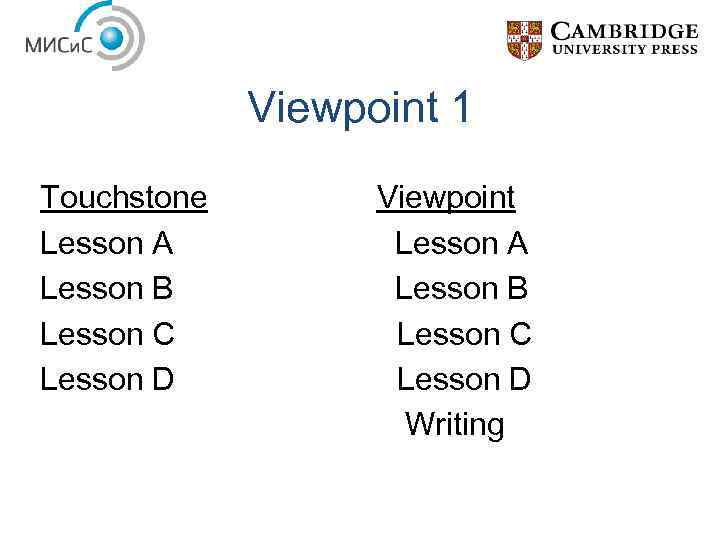 Viewpoint 1 Touchstone Lesson A Lesson B Lesson C Lesson D Viewpoint Lesson A