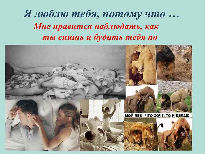 Я люблю тебя, потому что … Мне нравится наблюдать, как ты спишь и будить