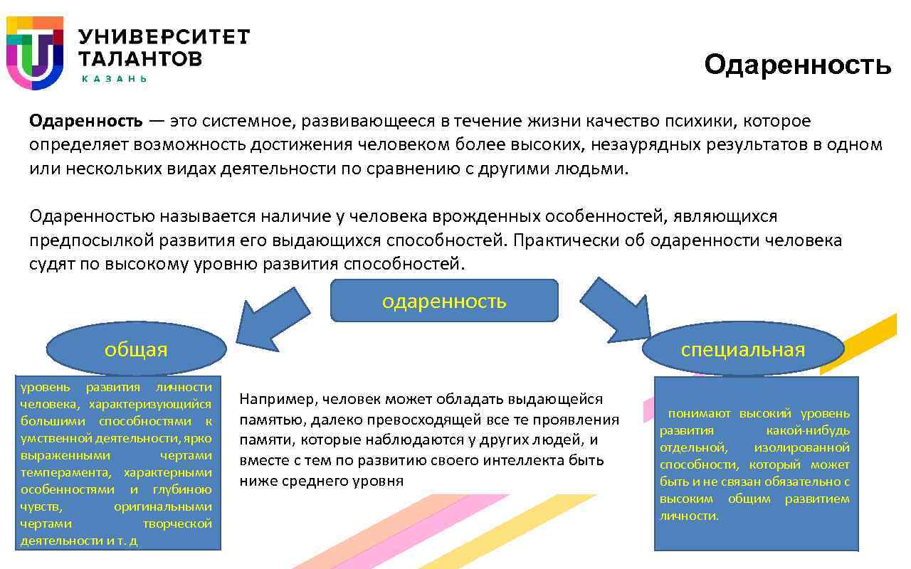 Одаренность — это системное, развивающееся в течение жизни качество психики, которое определяет возможность достижения