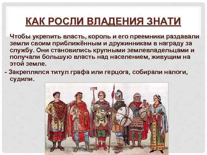 КАК РОСЛИ ВЛАДЕНИЯ ЗНАТИ Чтобы укрепить власть, король и его преемники раздавали земли своим