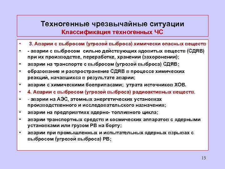 Техногенные чрезвычайные ситуации Классификация техногенных ЧС • • • 3. Аварии с выбросом (угрозой