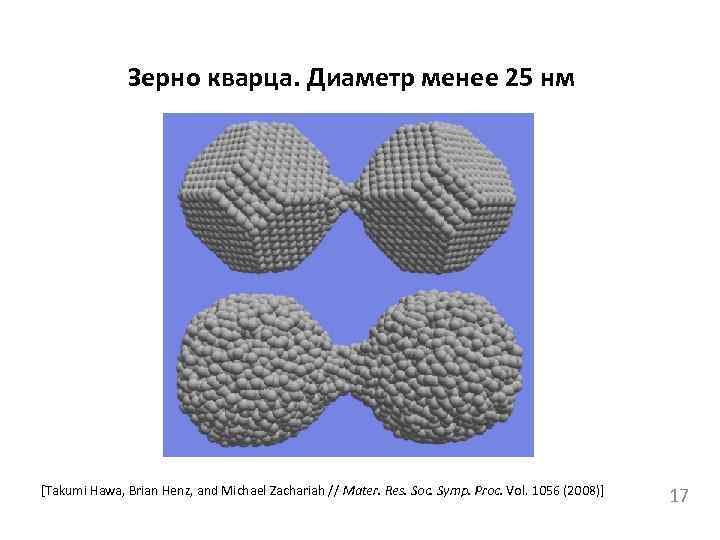 Зерно кварца. Диаметр менее 25 нм [Takumi Hawa, Brian Henz, and Michael Zachariah //