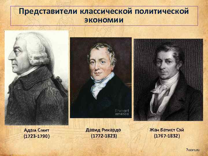 Представители классической политической экономии Адам Смит (1723 -1790) Давид Рикардо (1772 -1823) Жан Батист