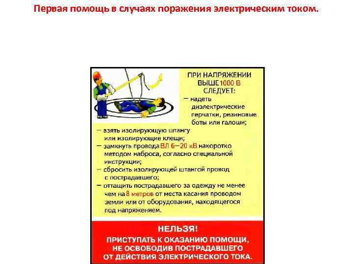 Первая помощь в случаях поражения электрическим током. 