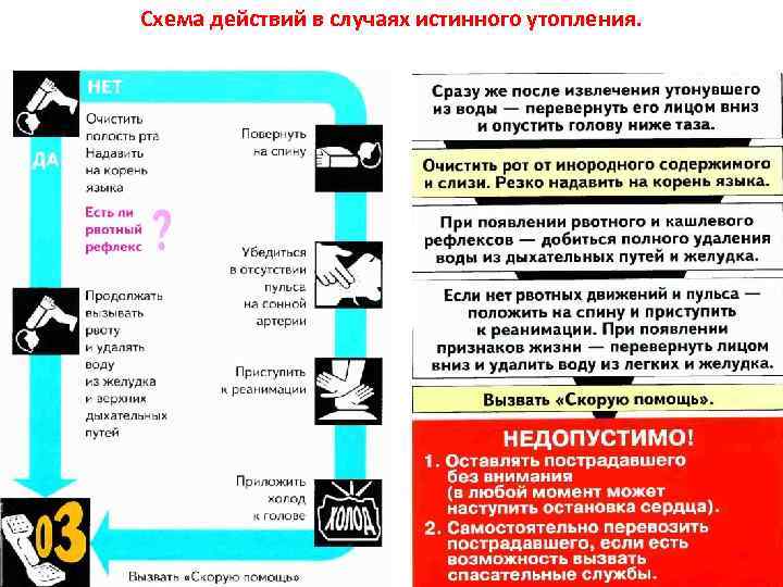 Схема действий в случае истинного утопления