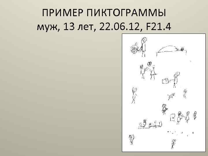 ПРИМЕР ПИКТОГРАММЫ муж, 13 лет, 22. 06. 12, F 21. 4 