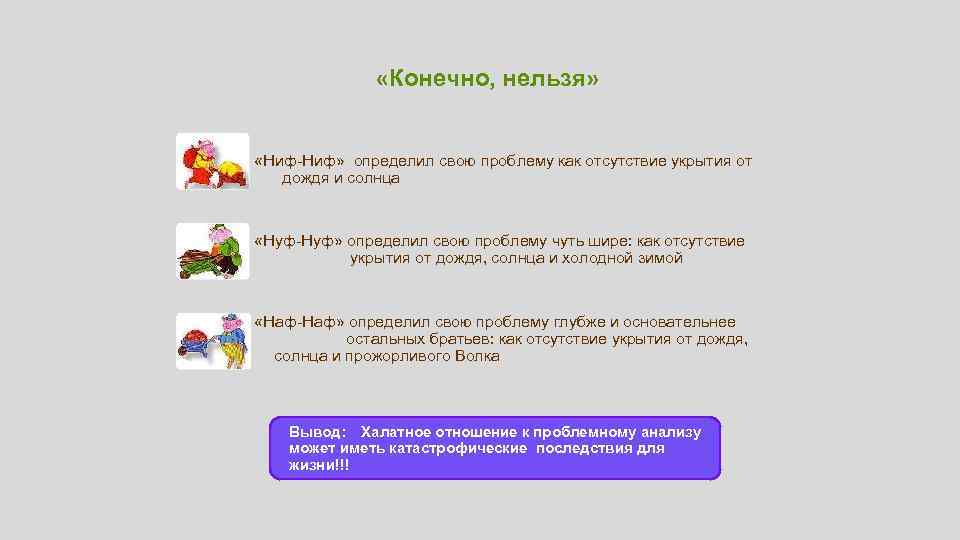  «Конечно, нельзя» «Ниф-Ниф» определил свою проблему как отсутствие укрытия от дождя и солнца