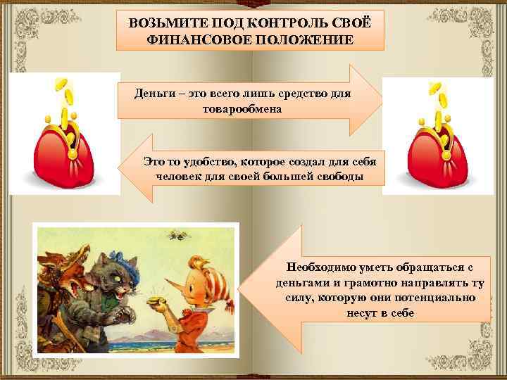 ВОЗЬМИТЕ ПОД КОНТРОЛЬ СВОЁ ФИНАНСОВОЕ ПОЛОЖЕНИЕ Деньги – это всего лишь средство для товарообмена
