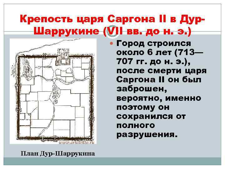 Крепость царя Саргона II в Дур. Шаррукине (VII вв. до н. э. ) Город