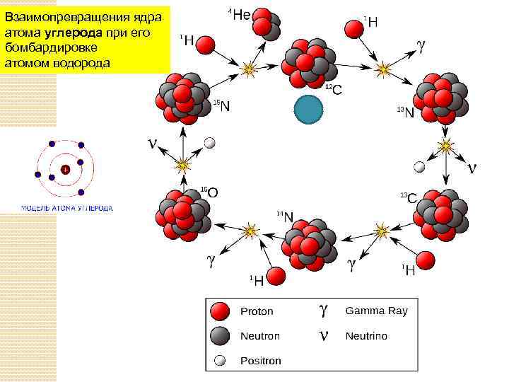 Взаимопревращения ядра атома углерода при его бомбардировке атомом водорода 