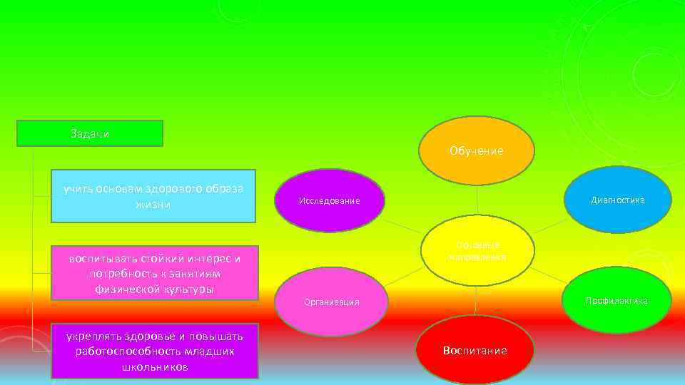 Задачи Обучение учить основам здорового образа жизни воспитывать стойкий интерес и потребность к занятиям