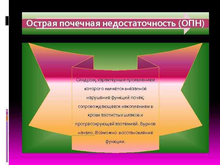 Острая почечная недостаточность (ОПН)    Синдром, характерным проявлением   которого является