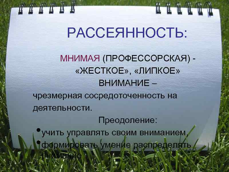   РАССЕЯННОСТЬ:  МНИМАЯ (ПРОФЕССОРСКАЯ) -  «ЖЕСТКОЕ» ,  «ЛИПКОЕ»  