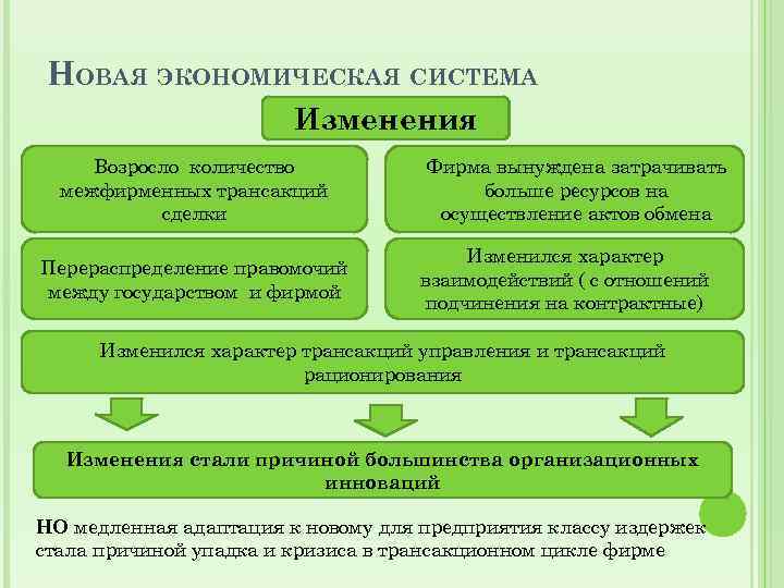 НОВАЯ ЭКОНОМИЧЕСКАЯ СИСТЕМА Изменения Возросло количество Фирма НОВАЯ ЭКОНОМИЧЕСКАЯ СИСТЕМА Изменения Возросло количество Фирма