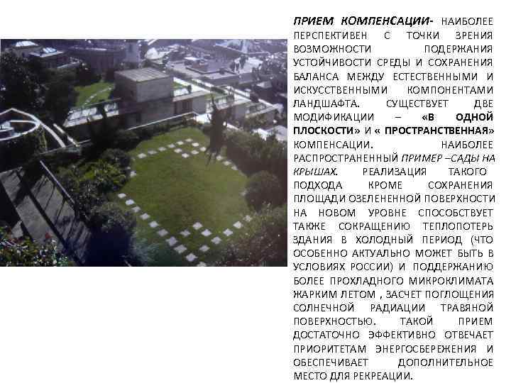 ПРИЕМ КОМПЕНСАЦИИ- НАИБОЛЕЕ ПЕРСПЕКТИВЕН С ТОЧКИ ЗРЕНИЯ ВОЗМОЖНОСТИ  ПОДЕРЖАНИЯ УСТОЙЧИВОСТИ СРЕДЫ И СОХРАНЕНИЯ