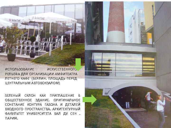 ИСПОЛЬЗОВАНИЕ  ИСКУССТВЕННОГО РЕЛЬЕФА ДЛЯ ОРГАНИЗАЦИИ АМФИТЕАТРА ЛЕТНЕГО КАФЕ (БЕРЛИН. ПЛОЩАДЬ ПЕРЕД ЦЕНТРАЛЬНЫМ АВТОВОКЗАЛОМ)