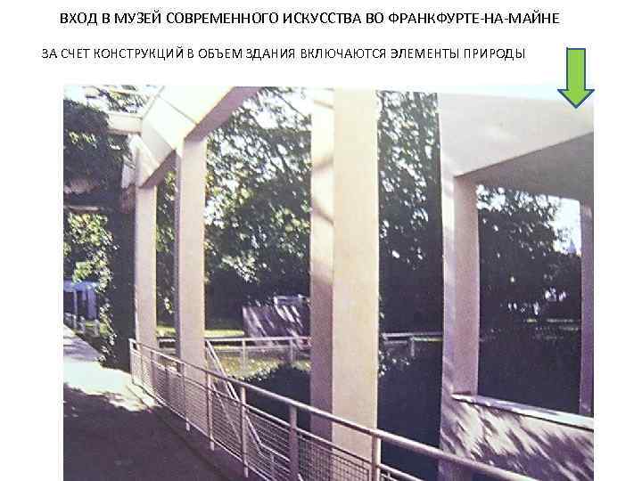  ВХОД В МУЗЕЙ СОВРЕМЕННОГО ИСКУССТВА ВО ФРАНКФУРТЕ-НА-МАЙНЕ ЗА СЧЕТ КОНСТРУКЦИЙ В ОБЪЕМ ЗДАНИЯ