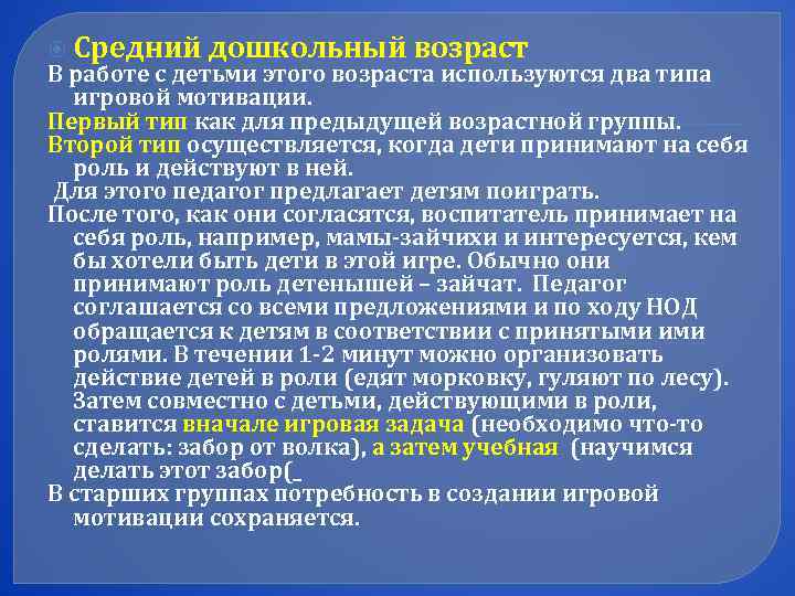  Средний дошкольный возраст В работе с детьми этого возраста используются два типа 