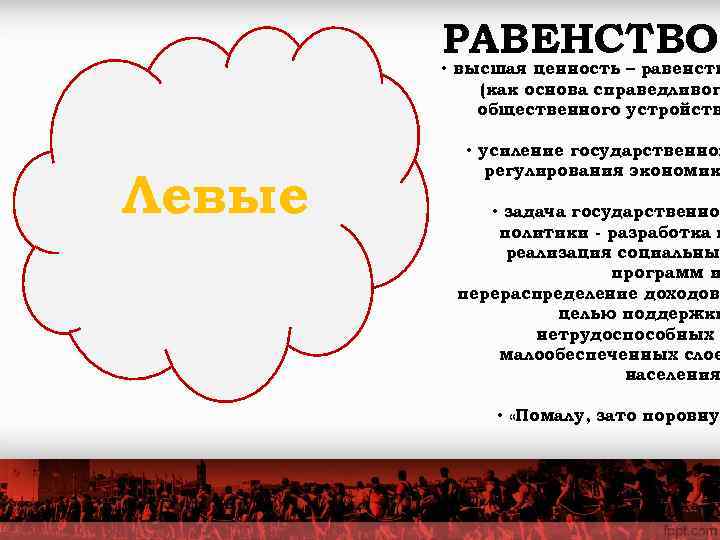   РАВЕНСТВО   • высшая ценность – равенств   (как основа