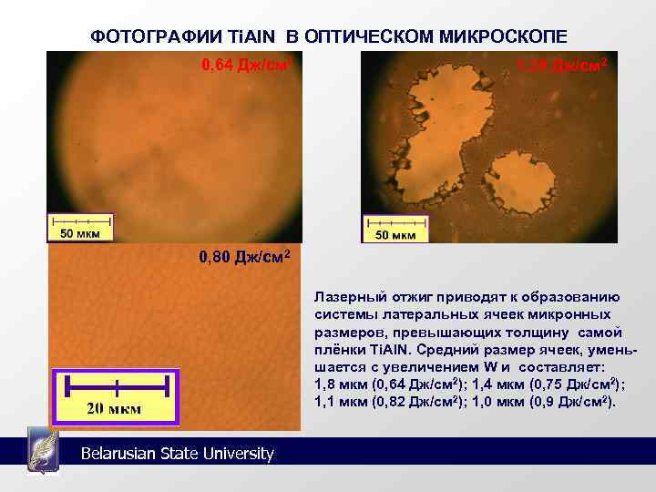  ФОТОГРАФИИ Ti. Al. N В ОПТИЧЕСКОМ МИКРОСКОПЕ   0, 64 Дж/см 2